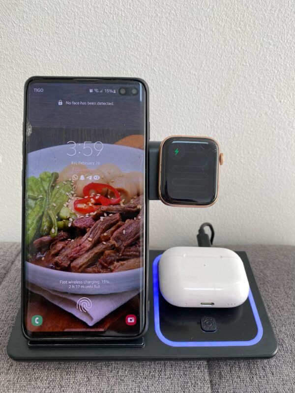 🔌 Base de Carga Inalámbrica 3 en 1 – Carga Rápida Qi