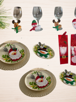 🎁 Combo Navideño para Mesa – 4 Puestos + Estuches para Nevera