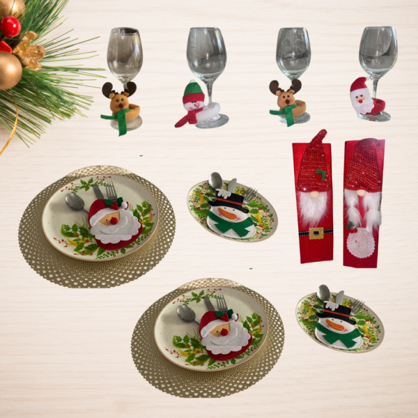 🎁 Combo Navideño para Mesa – 4 Puestos + Estuches para Nevera