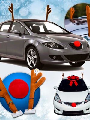 🎅✨ Cachitos y Nariz de Reno para Carro – Decoración Navideña Resistente al Agua ✨🦌