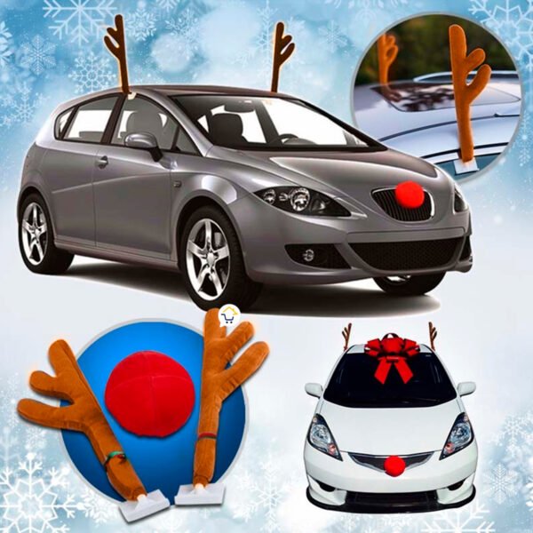 🎅✨ Cachitos y Nariz de Reno para Carro – Decoración Navideña Resistente al Agua ✨🦌