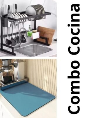 🧼 Combo Escurridor Metálico 65 cm + Tapete Ultra Absorbente 30×60 cm
