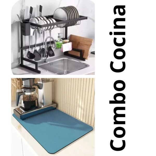 🧼 Combo Escurridor Metálico 65 cm + Tapete Ultra Absorbente 30×60 cm