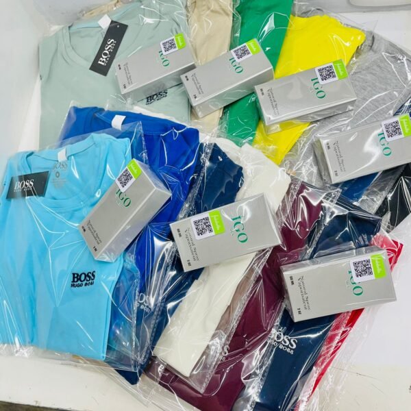 👕✨ KIT x5 Camisetas Hugo Boss + Perfume IGO (Fragancia Acqua di Gio) – Para Caballero