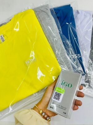 👕✨ KIT x5 Camisetas Hugo Boss + Perfume IGO (Fragancia Acqua di Gio) – Para Caballero