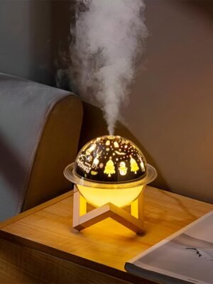 🎄✨ Humidificador LED Navideño 250 ml con Base de Madera | Aromaterapia + Luz Nocturna