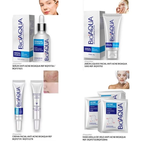 💧 Combo Facial Antiacné Bioaqua x 4 – Rutina Completa para Piel Limpia y Saludable