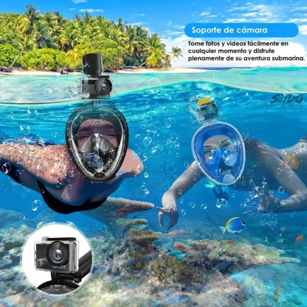🤿 Careta de Buceo Full Face Snorkel Antifugas con Soporte para Cámara – Talla L/XL