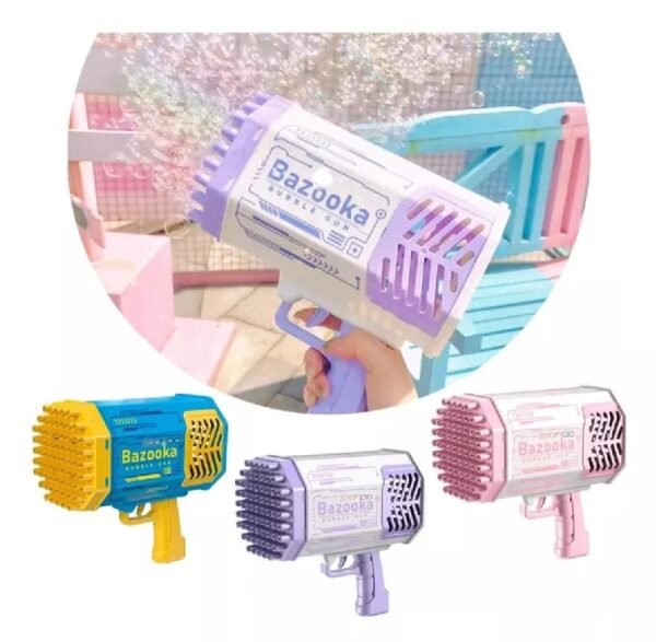 🫧 Pistola Bazooka de Burbujas Recargable 69 Agujeros con Luces LED