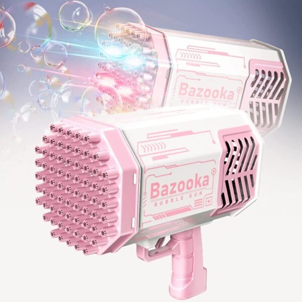🫧 Pistola Bazooka de Burbujas Recargable 69 Agujeros con Luces LED