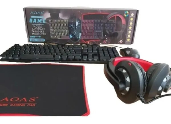 🎮 Combo Gamer 4 en 1 AOAS – Teclado + Mouse + Audífonos + Pad Mouse
