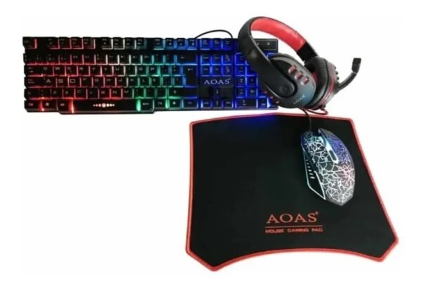 🎮 Combo Gamer 4 en 1 AOAS – Teclado + Mouse + Audífonos + Pad Mouse