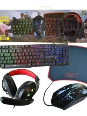 🎮 Combo Gamer 4 en 1 AOAS – Teclado + Mouse + Audífonos + Pad Mouse