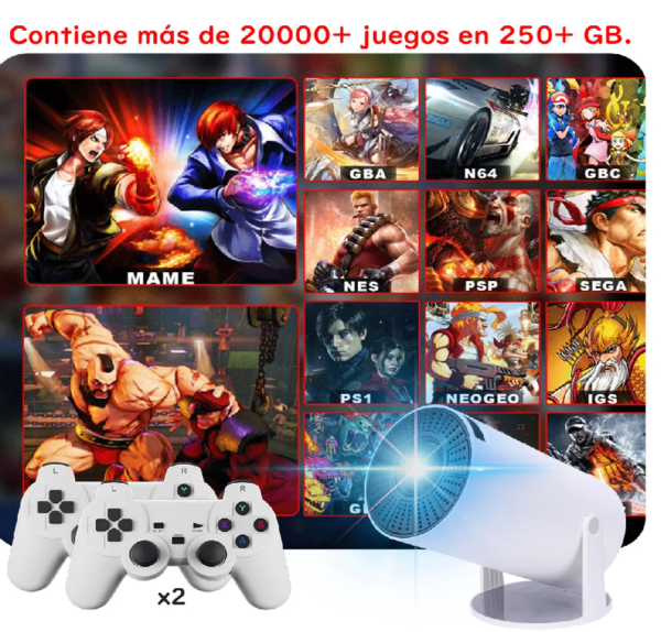 🎮📽️ Proyector Portátil Mini Android para Juegos + 20.000 Juegos + 2 Gamepads Inalámbricos