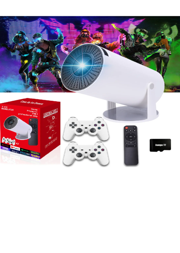 🎮📽️ Proyector Portátil Mini Android para Juegos + 20.000 Juegos + 2 Gamepads Inalámbricos