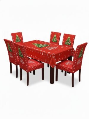 🎄 Set Navideño de Mantel + 6 Fundas para Sillas – Diseño Árbol de Navidad “Feliz Navidad” 🎁