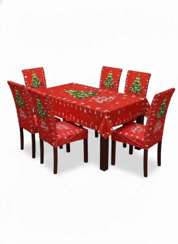 🎄 Set Navideño de Mantel + 6 Fundas para Sillas – Diseño Árbol de Navidad “Feliz Navidad” 🎁