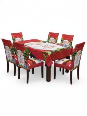 🎄 Set Navideño de Mantel + 6 Fundas para Sillas – Modelo Santa Claus (MS 89)