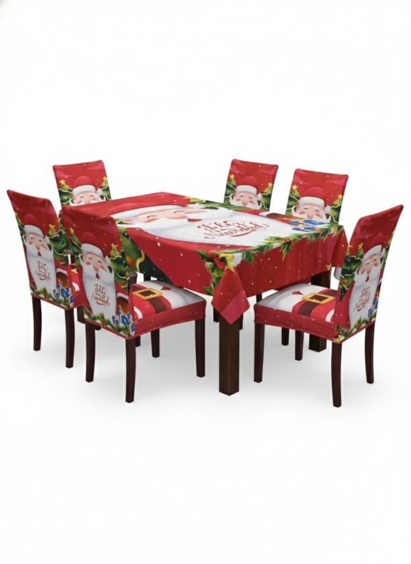 🎄 Set Navideño de Mantel + 6 Fundas para Sillas – Modelo Santa Claus (MS 89)