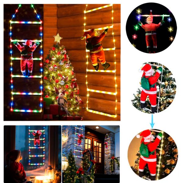 🎅✨ Muñeco de Papá Noel con Escalera de Luces LED – 2 Metros ✨🎄
