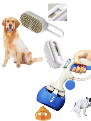 🐶 Combo Recoge Popó + Cepillo para Mascotas – ¡Práctico, Higiénico y Súper Útil!