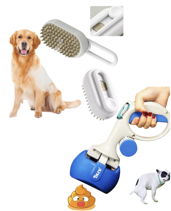🐶 Combo Recoge Popó + Cepillo para Mascotas – ¡Práctico, Higiénico y Súper Útil!