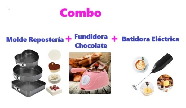 🍰 Combo Repostero 3 en 1: Molde + Fundidora de Chocolate + Espumador Eléctrico