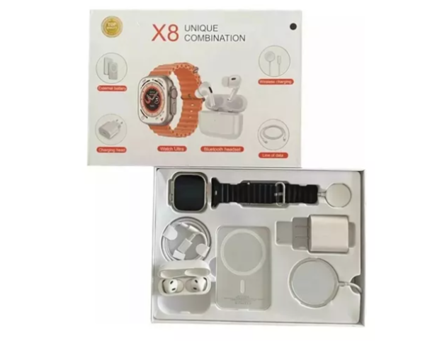 ⭐ Combo Premium X8 Ultra – Smartwatch + Audífonos + Power Bank Inalámbrico + Adaptador + Cargadores (5 en 1)