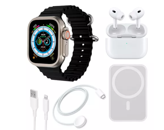 ⭐ Combo Premium X8 Ultra – Smartwatch + Audífonos + Power Bank Inalámbrico + Adaptador + Cargadores (5 en 1)